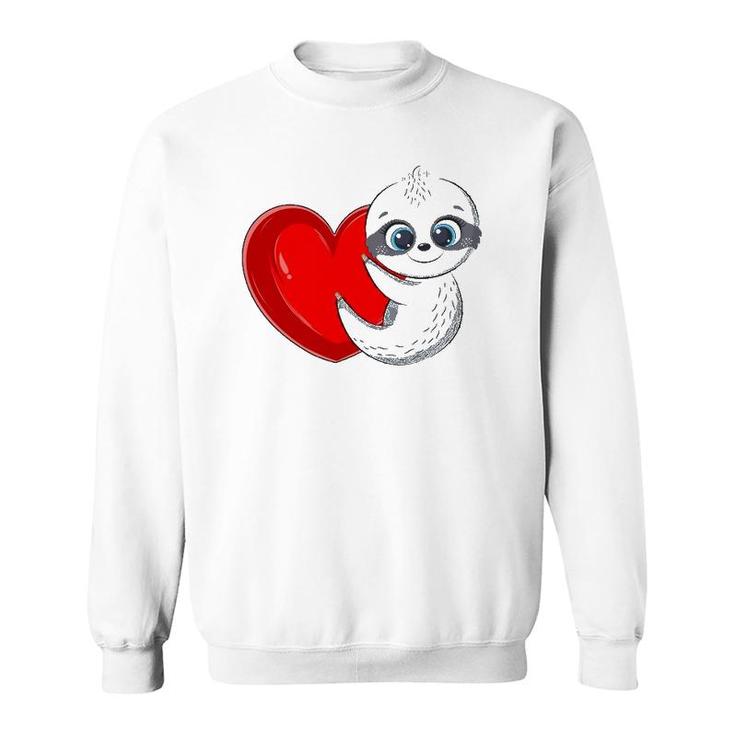 Sloth Valentine's Day Kids Girls Women Heart Cute Sloth Vday Sweatshirt