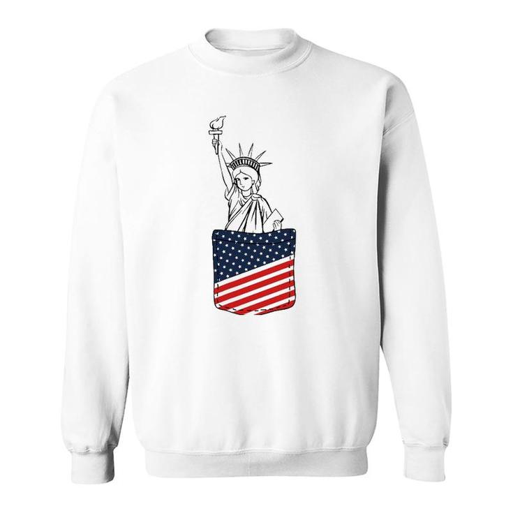 Statue Of Liberty Pocket 4Th Of July Patriotic American Flag Sweatshirt
