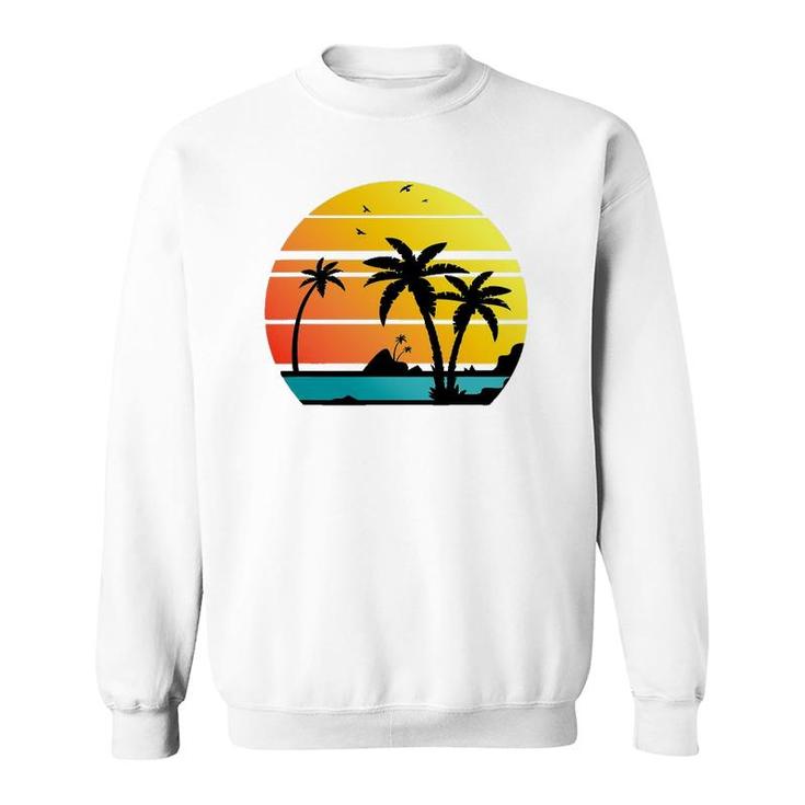 Sunset Coconut Palm Trees Summer Vibes Retro Tropical Summer Sweatshirt