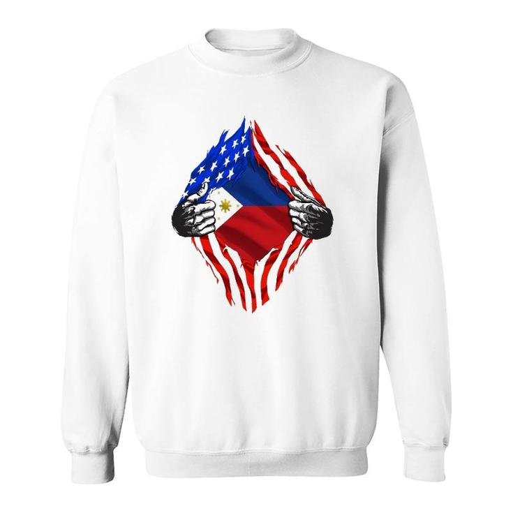 Super Filipino Heritage Philippines Roots Usa Flag Gift Sweatshirt