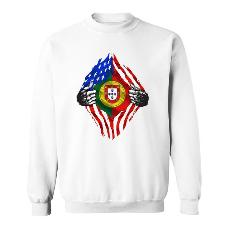 Super Portuguese Heritage Portugal Roots American Flag Gift Sweatshirt
