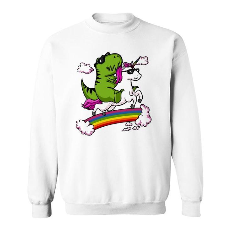 T-Rex Dinosaur Riding Unicorn Funny Rainbow Sweatshirt
