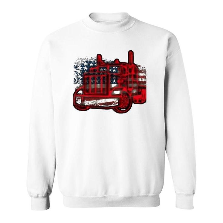 Truck Driver American Flag Trucker Gift Semi Truck Sweatshirt