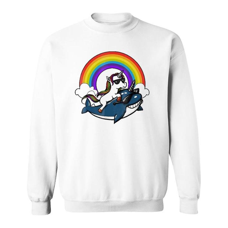Unicorn Riding Narwhal Fish Magical Rainbow Sweatshirt