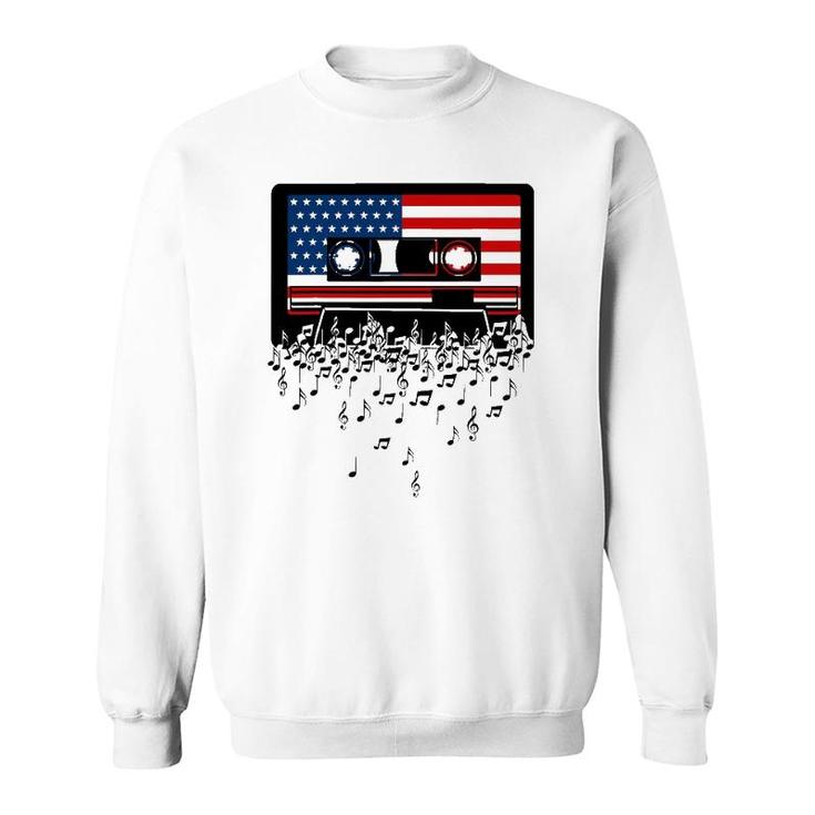 Usa American Flag Music Notes & Retro Cassette 4Th Of July Sweatshirt