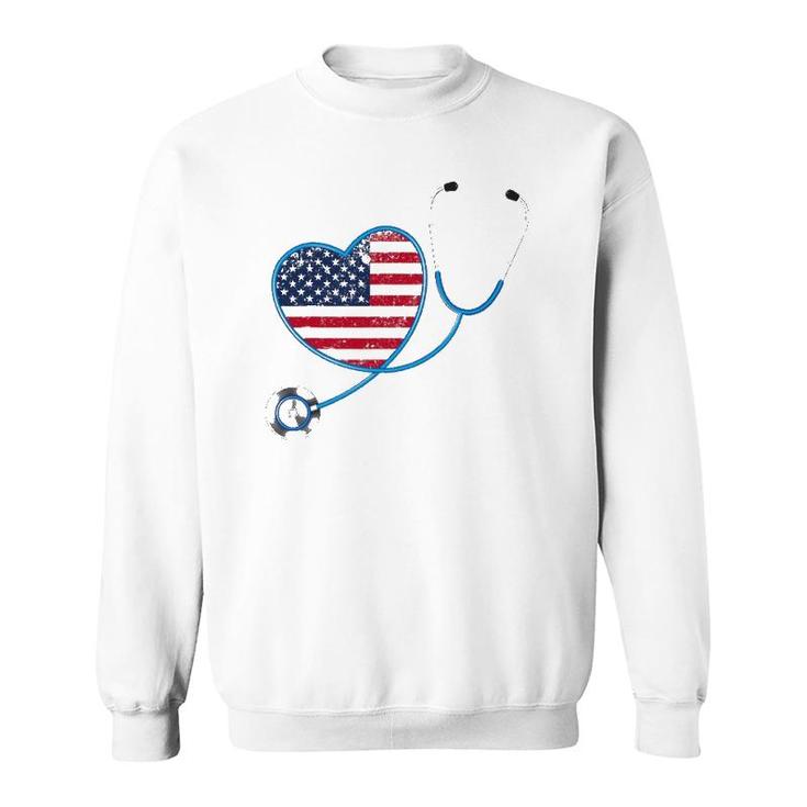 Usa Flag Heart 4Th Of July Gifts Nurse Sweatshirt