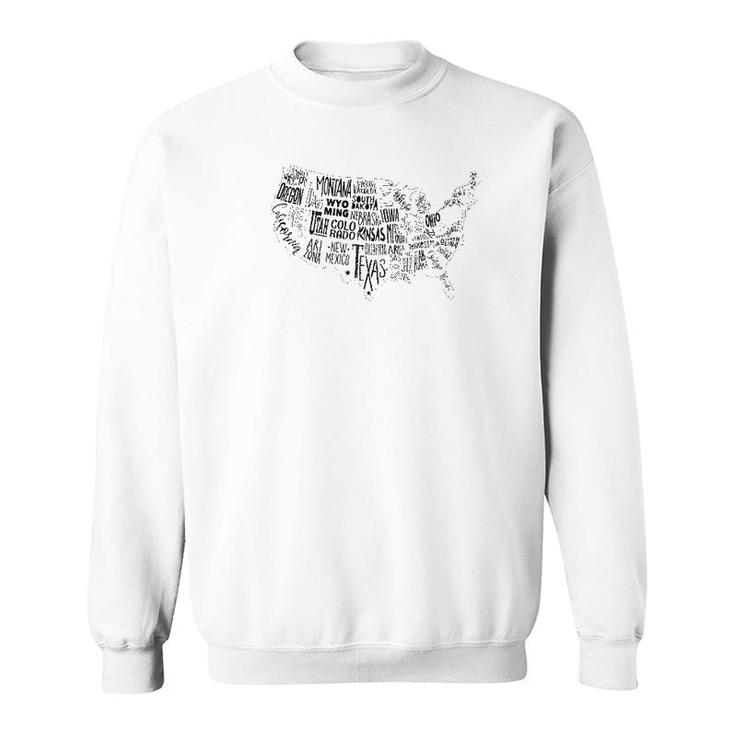 Usa Map Outline With State Names Graphic Sweatshirt