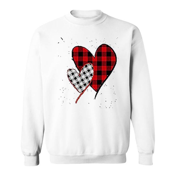Valentines Day Buffalo Plaid Love Heart Print Graphic Casual Sweatshirt