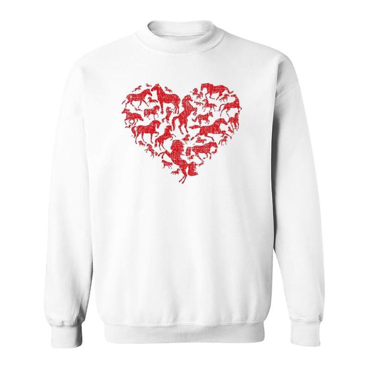 Valentine's Day I Love Horses Distressed Heart Equestrian Sweatshirt
