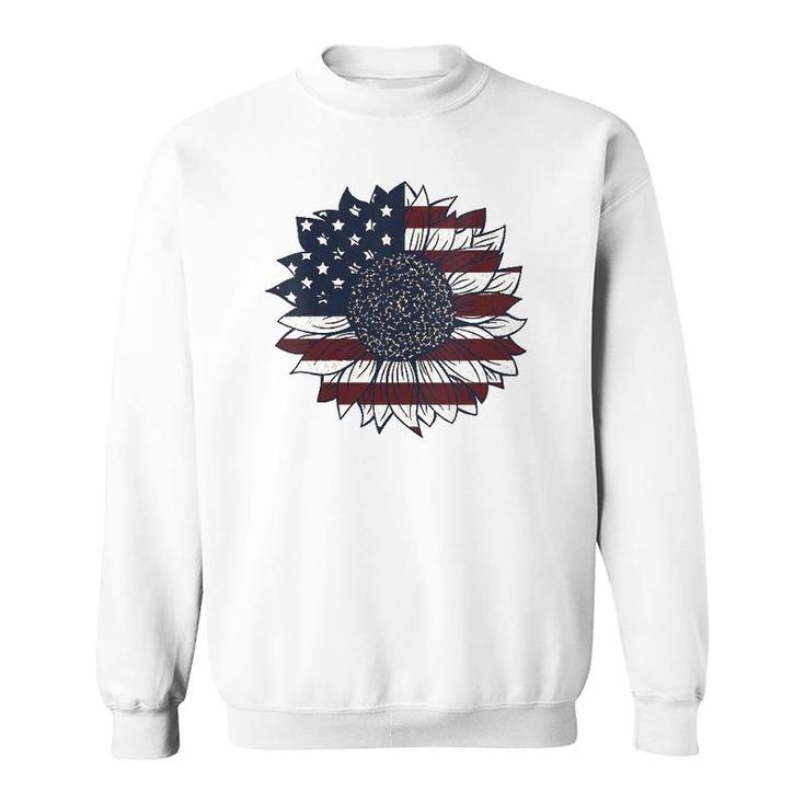 Vintage 4Th Of July Patriotic American Flag Sunflower V-Neck Sweatshirt
