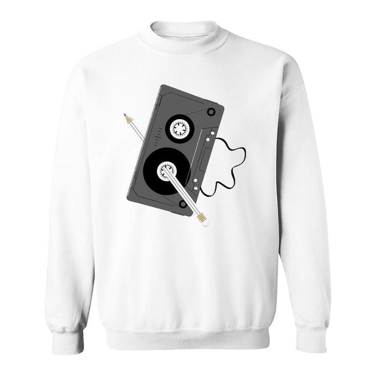 Vintage Music 80S 90S A Cassette Tape With Pencil Winding Up Sweatshirt
