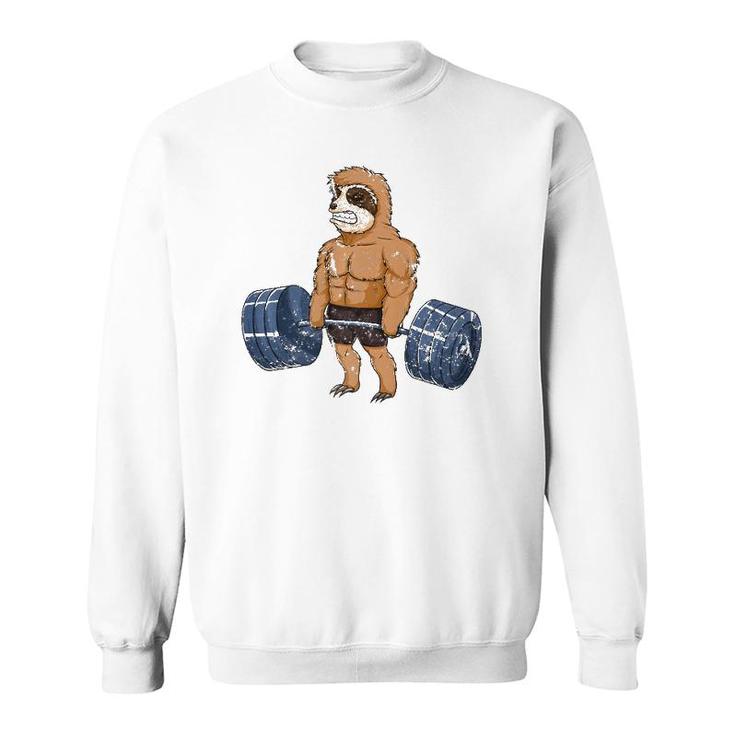 Vintage Sloth Weightlifting Bodybuilder Muscle Fitness Sweatshirt