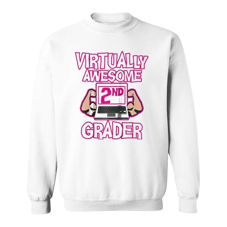 Virtually Awesome Second Grader Back To School Girl Raglan Baseball Tee Sweatshirt