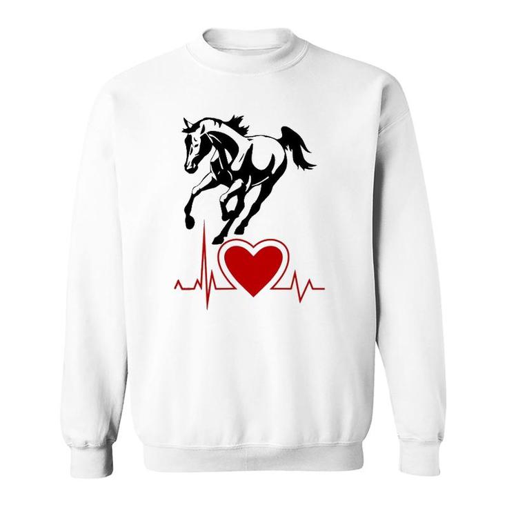 Wild Horse With Pulse Rate Rider Riding Heartbeat Sweatshirt