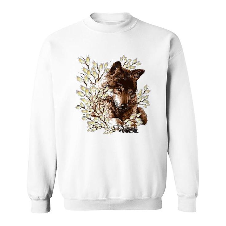 Wolf Flower Brown Sweatshirt