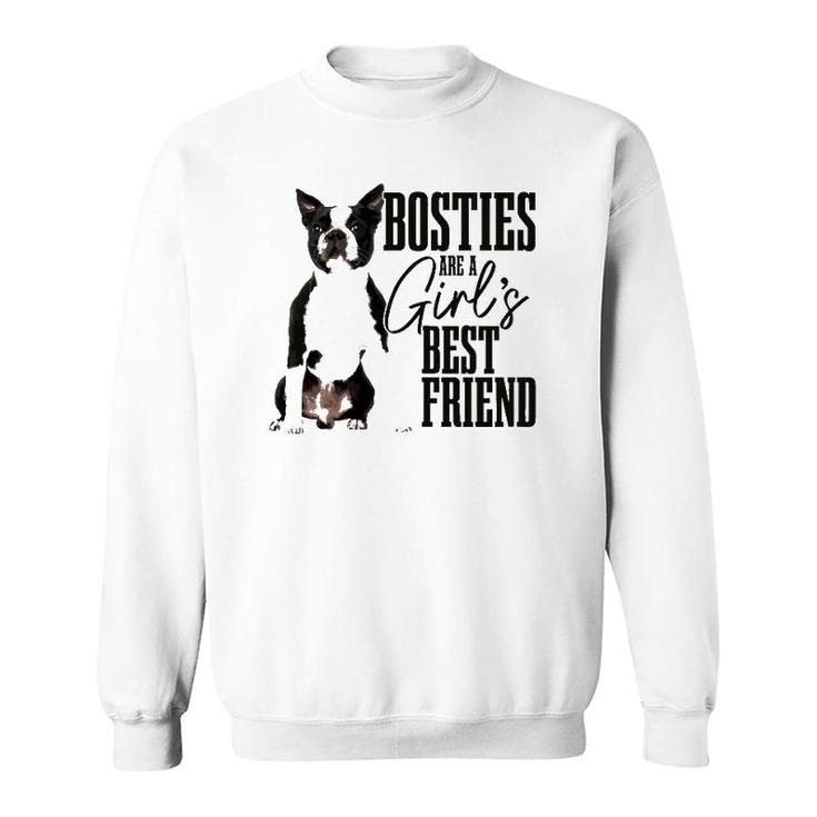 Womens Bosties Are A Girls Best Friend Funny Dog Boston Terrier Mom Sweatshirt