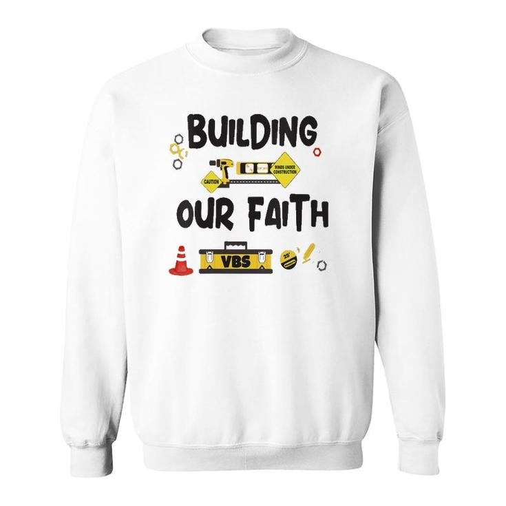 Womens Building Faith 2021 Vbs Concrete Cranes Construction Tools V-Neck Sweatshirt