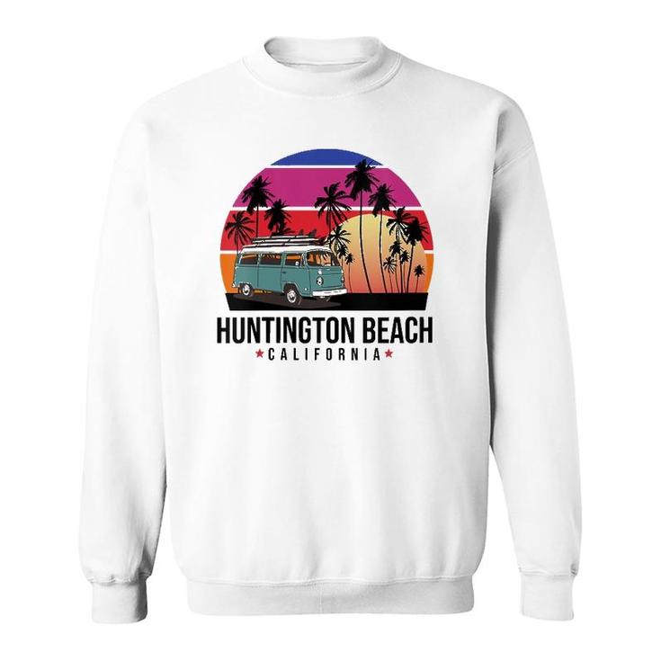 Womens California Huntington Beach Retro Surfer V-Neck Sweatshirt