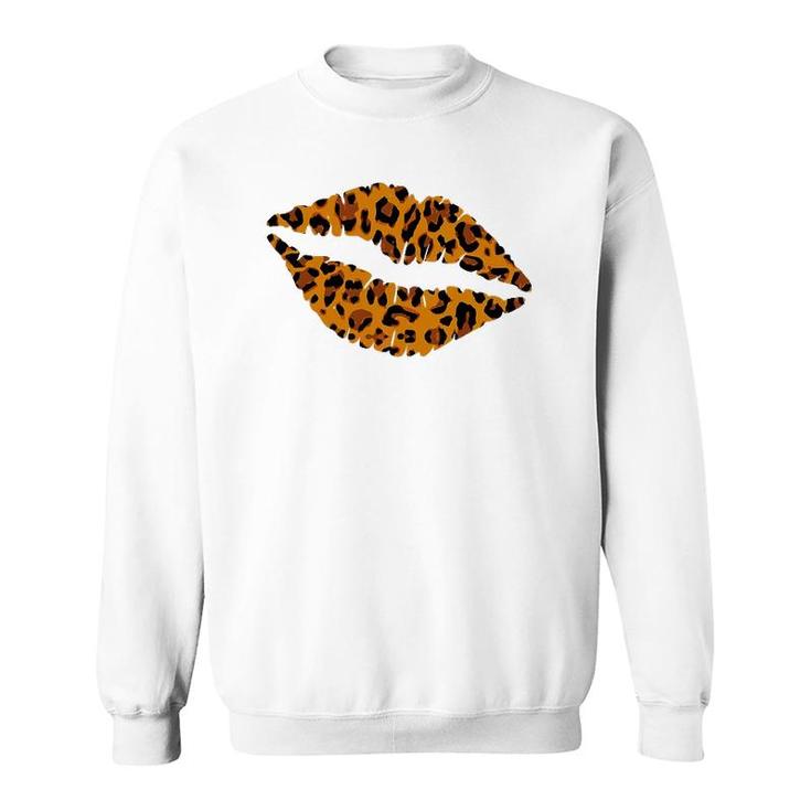 Womens Cheetah Print Kissing Lips  Leopard Pattern Kiss Gift Sweatshirt