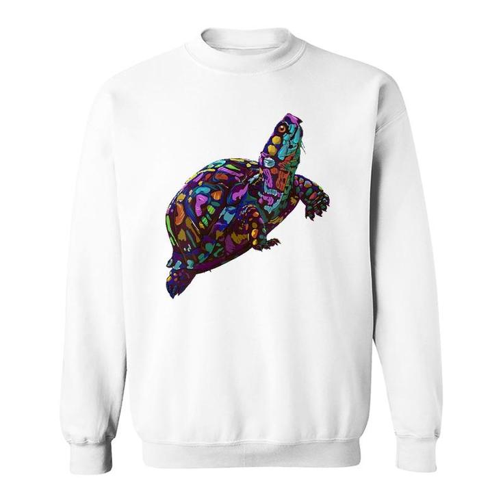 Womens Colorful Splash Eastern Box Turtle Sweatshirt