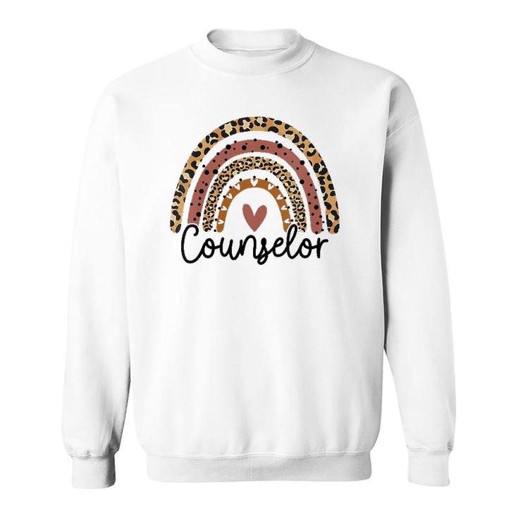 Womens Counselor Rainbow Leopard Funny School Counselor Gift V-Neck Sweatshirt