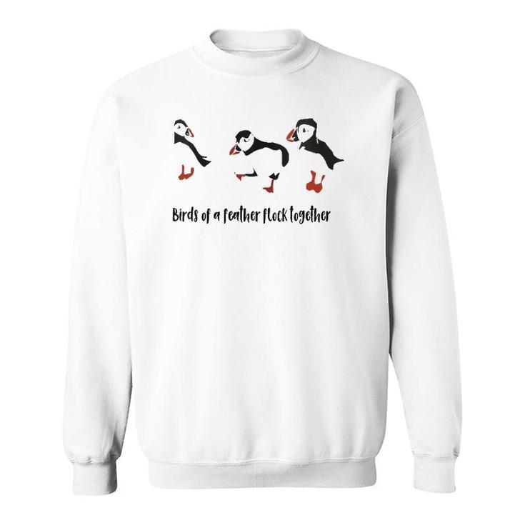 Womens Cute Birds Of A Feather Flock Together Playful Puffins  Sweatshirt