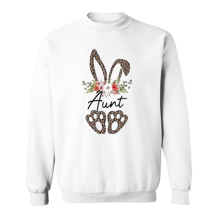 Womens Cute Leopard Bunny Aunt Flower Easter Day Rabbit Eggs Gift Sweatshirt
