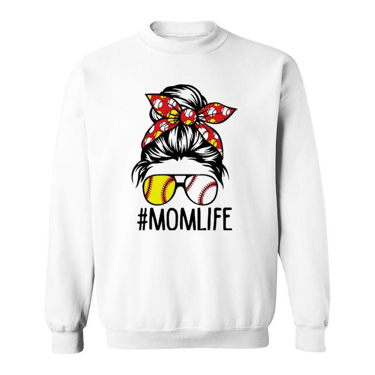 Womens Dy Mom Life Softball Baseball Mothers Day Messy Bun  Sweatshirt