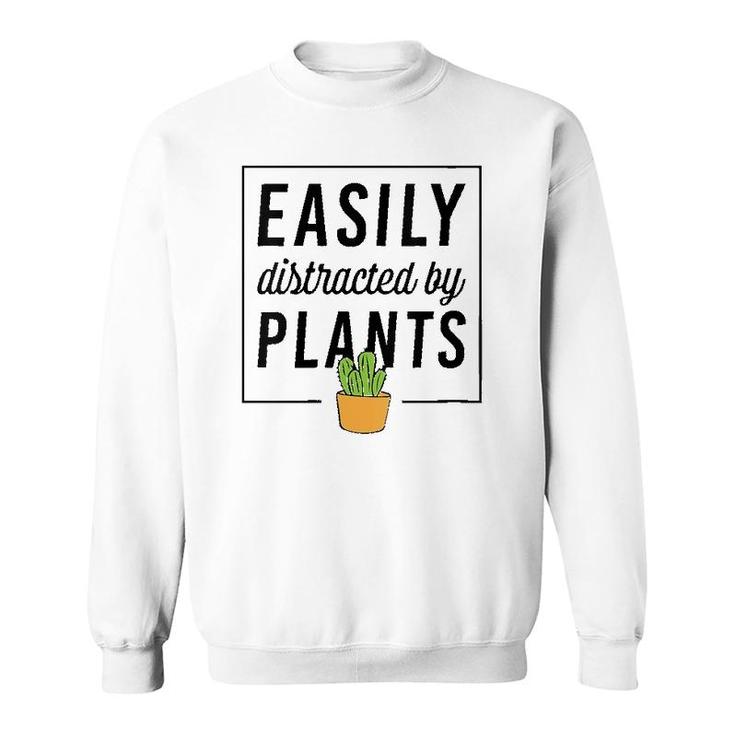 Womens Easily Distracted By Plants Funny Plant Lover Christmas Gift V-Neck Sweatshirt