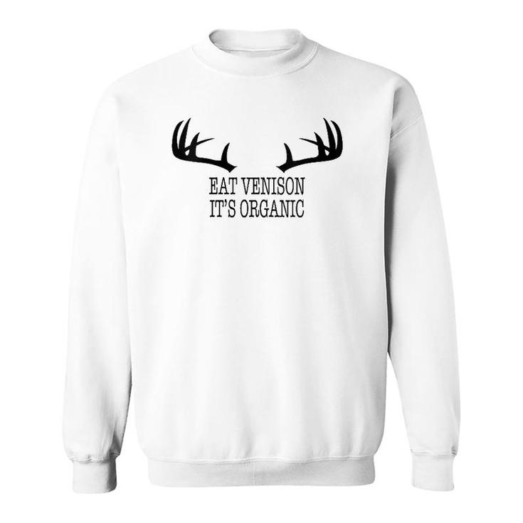 Womens Eat Venison It's Organic Deer Hunting Season Antler Rack V-Neck Sweatshirt