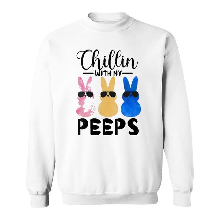 Womens Funny Chillin With My Peeps Easter Bunny Hanging With Peeps  Sweatshirt