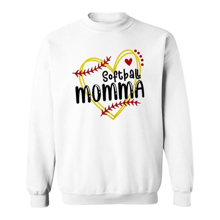 Womens Heart Momma Love Softball Mother's Day Momma Softball Sweatshirt