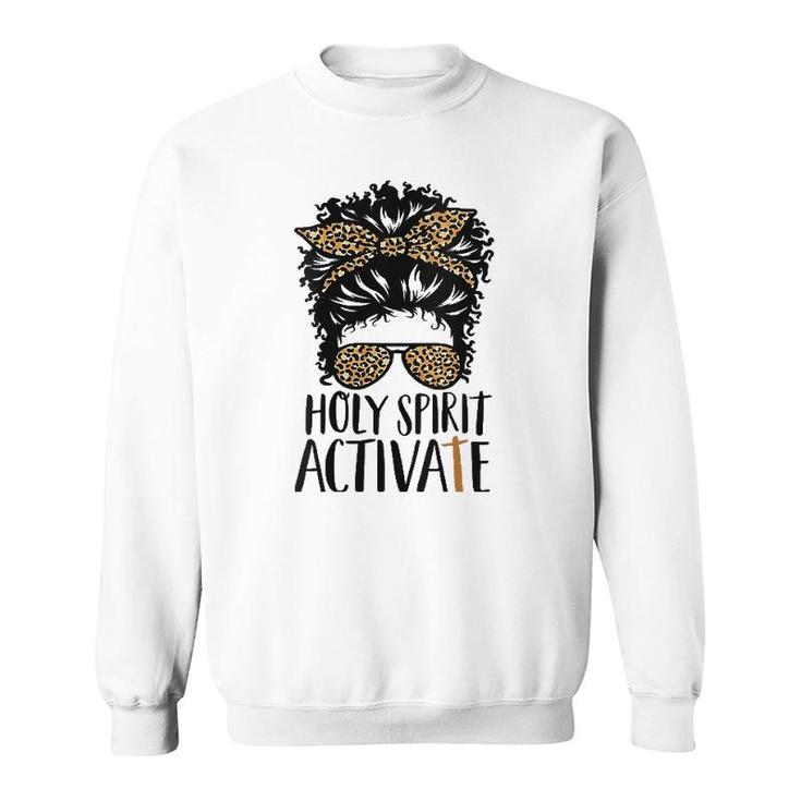 Womens Holy Spirit Activate Black Mom Life Leopard Messy Bun  Sweatshirt