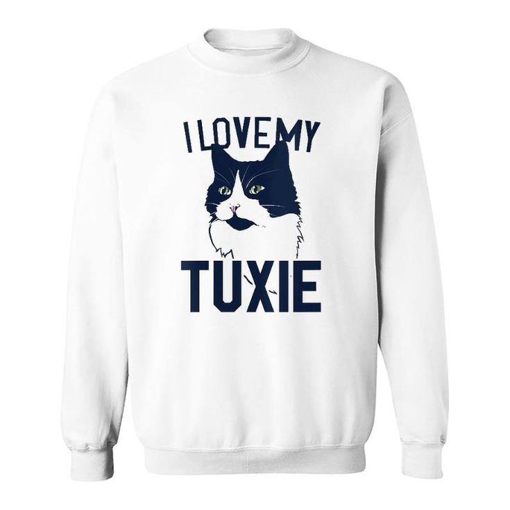 Womens I Love My Tuxie Tuxedo Cat Art V Neck Sweatshirt
