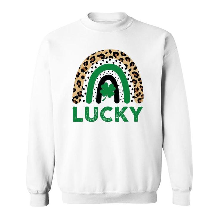 Womens Lucky Shamrock Leopard Print Rainbow St Patrick's Day Sweatshirt