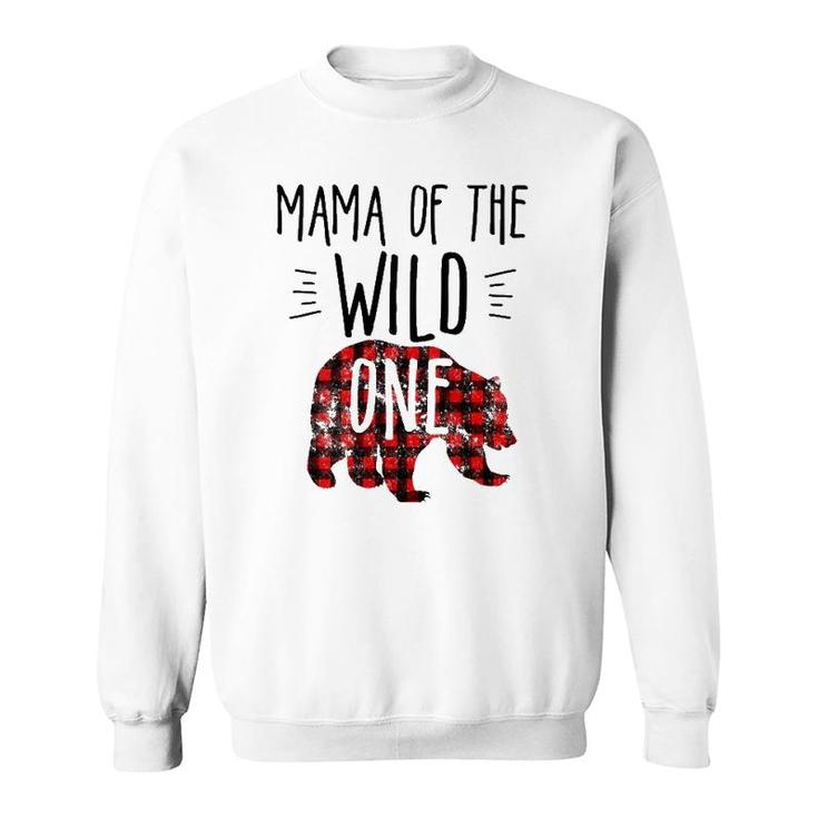 Womens Mama Of The Wild One Buffalo Plaid Lumberjack 1St Birthday  Sweatshirt