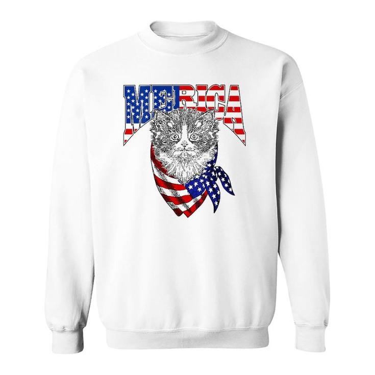 Womens Merica Cat Happy 4Th Of July American Flag Great Family Gift  Sweatshirt