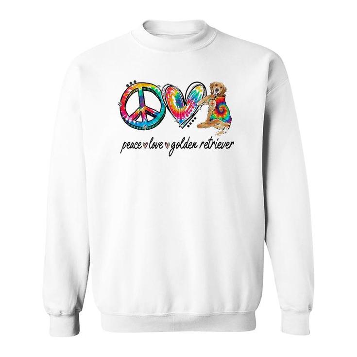Womens Peace Love Golden Retriever Tie Dye Rainbow Dog Lover V-Neck Sweatshirt