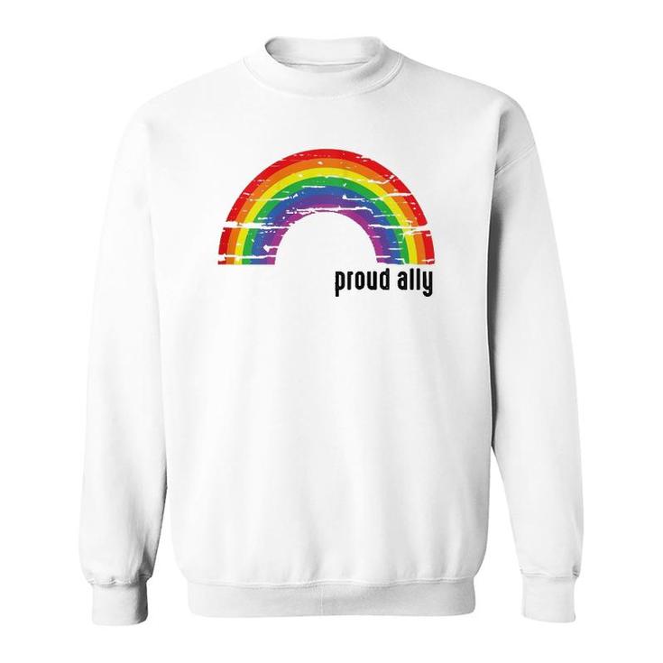 Womens Proud Ally Lgbt Gay Pride For Family Friends Retro Rainbow  Sweatshirt