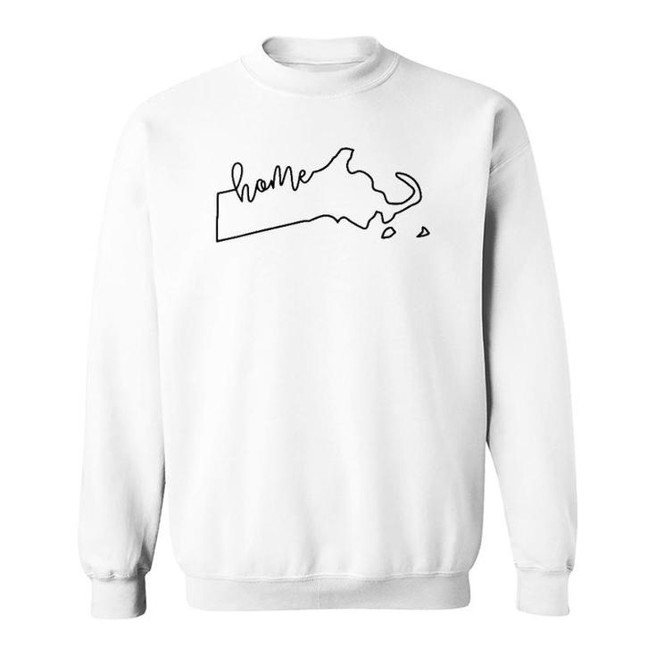 Womens State Of Massachusetts Outline With Home Script V-Neck Sweatshirt