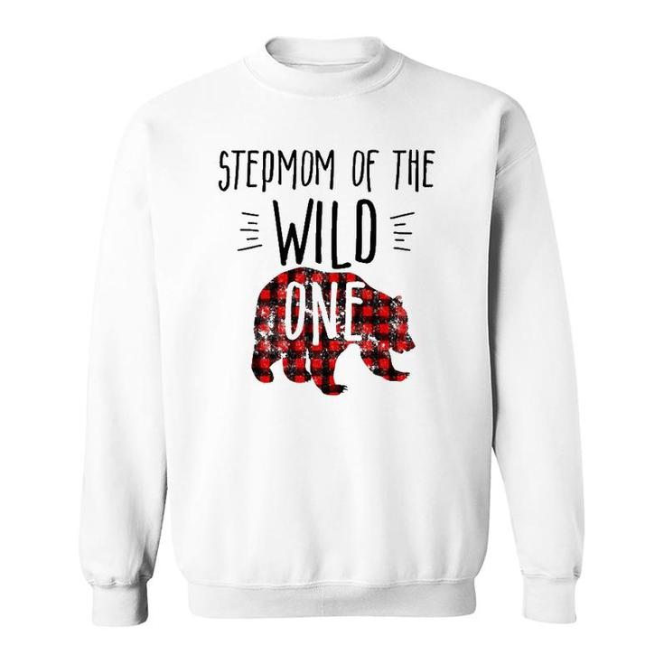 Womens Stepmom Of Wild One Buffalo Plaid Lumberjack 1St Birthday Sweatshirt