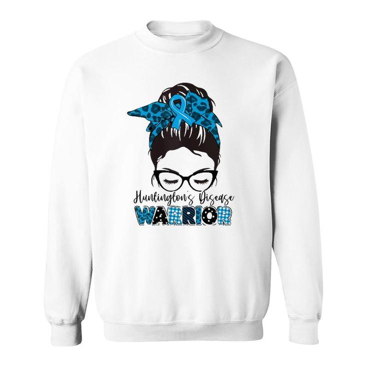 Womens Tu Messy Bun Blue Ribbon Huntington's Disease Awareness Sweatshirt