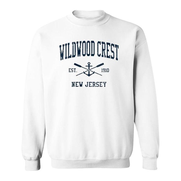 Womens Wildwood Crest Nj Vintage Navy Crossed Oars & Boat Anchor V-Neck Sweatshirt