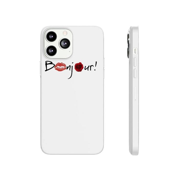 Bonjour Graphic With Lips And Rose Images Phonecase iPhone