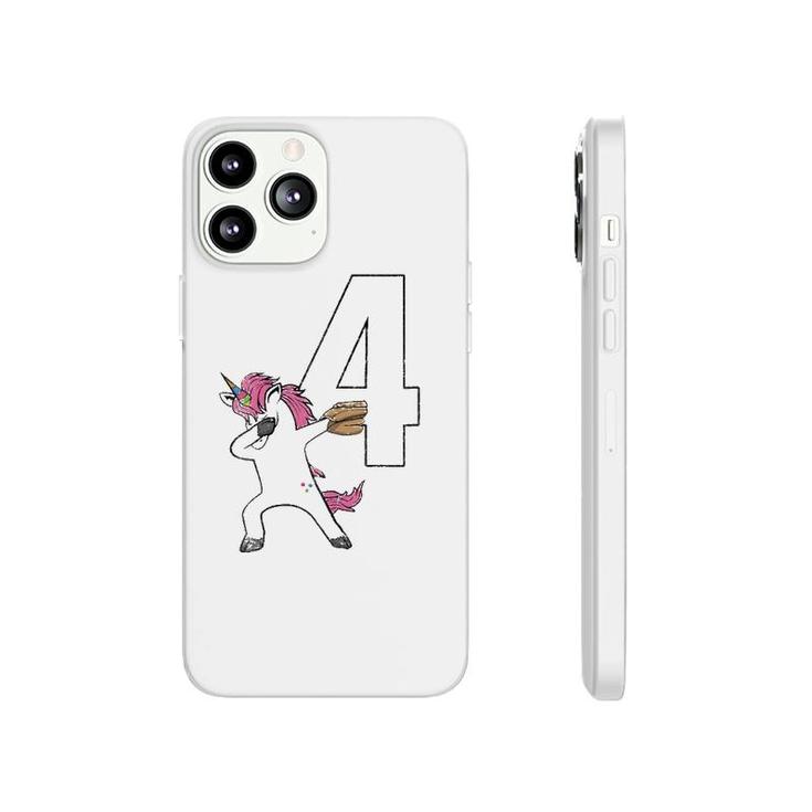 Dabbing Unicorn Softball Number 4 - Softball Jersey Phonecase iPhone