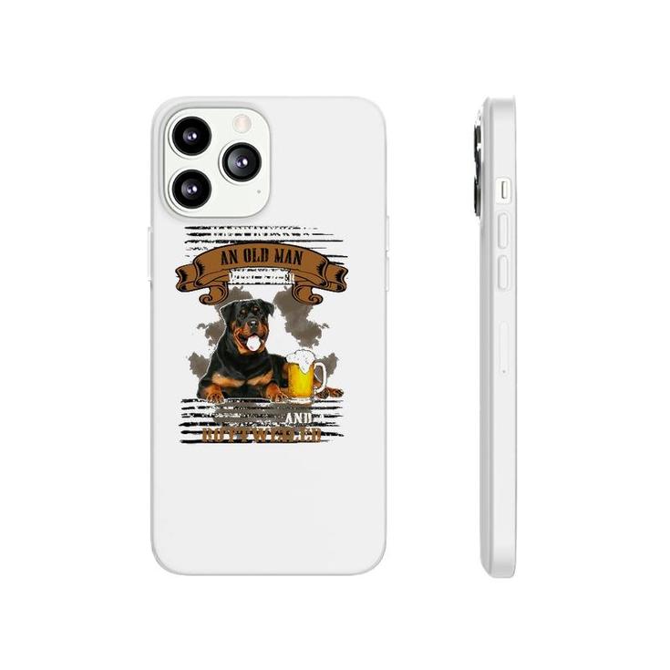 Happiness Is Old Man With Beer And A Rottweiler Sitting Near Phonecase iPhone
