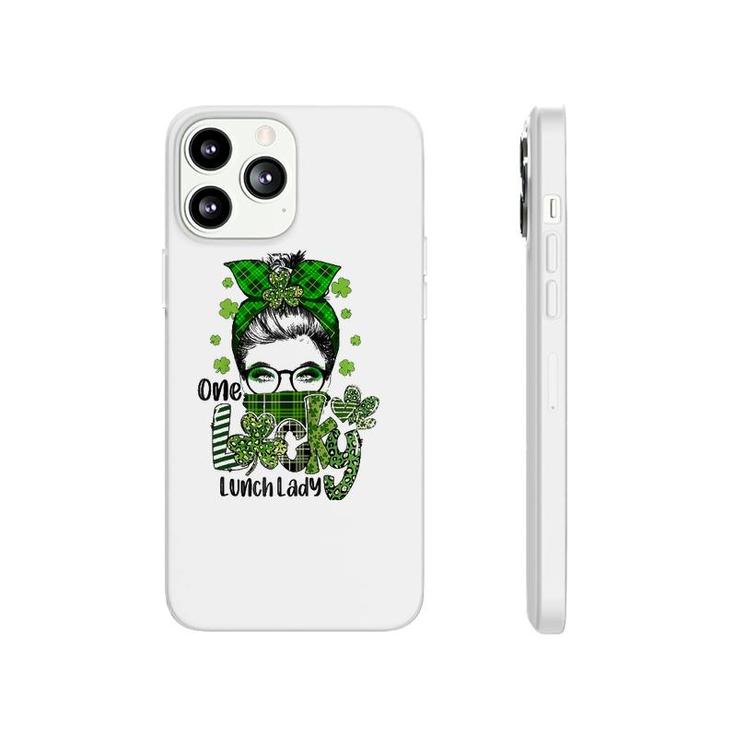 One Lucky Lunch Lady Shamrock Messy Bun Funny St Patrick's Day Raglan Baseball Tee Phonecase iPhone