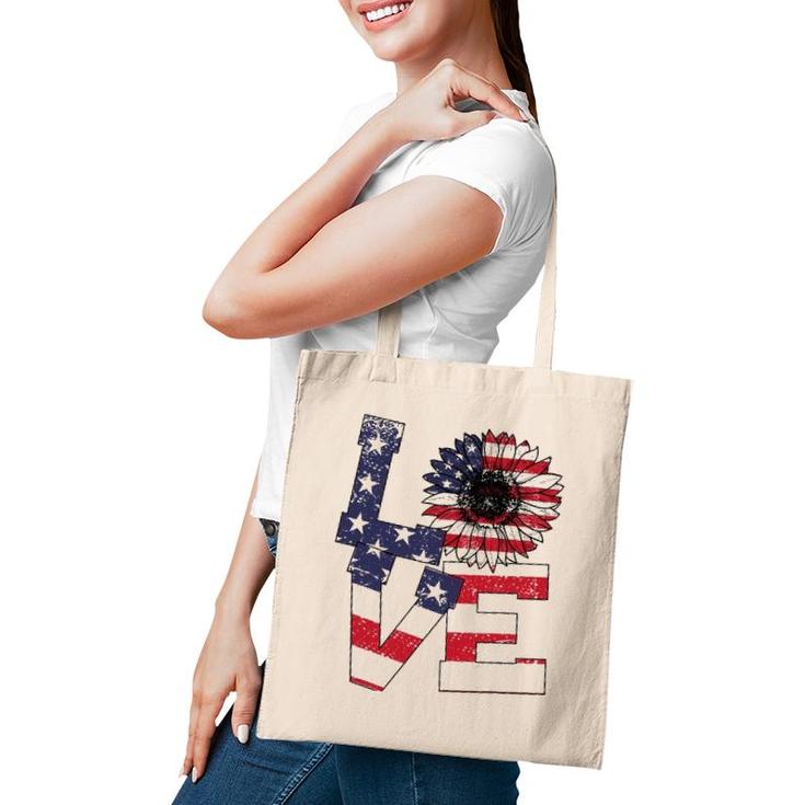4Th Of July Love Sunflower Patriotic American Flag Tote Bag
