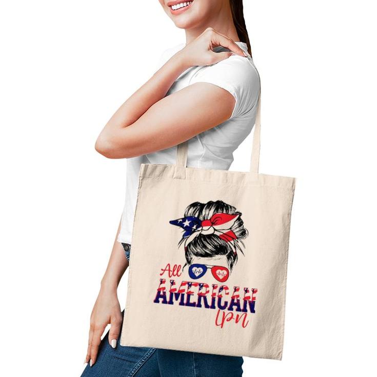 All American Cpa 4Th Of July Messy Bun Flag Certified Pediatric Nurse Gift Tote Bag