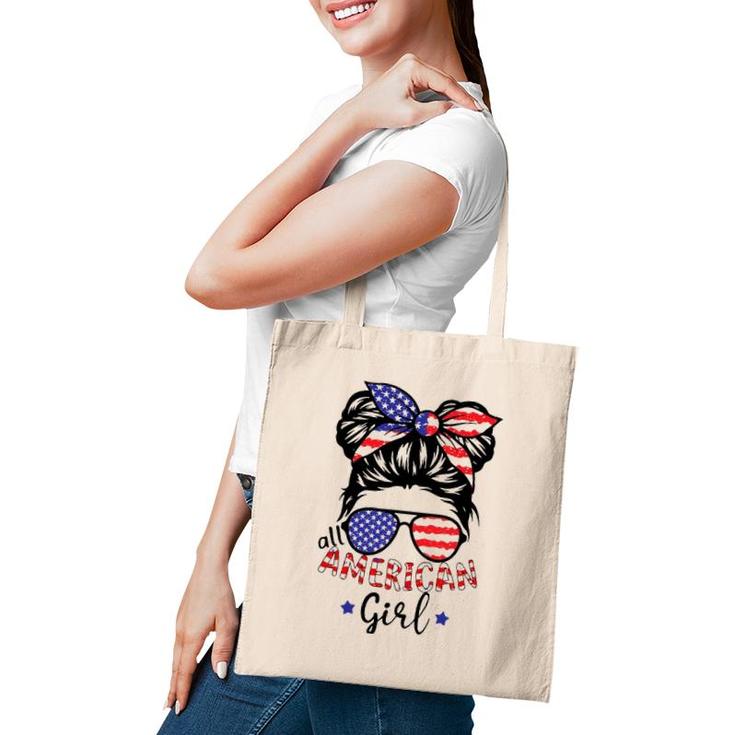 All American Girls 4Th Of July Daughter Messy Bun Usa Tote Bag